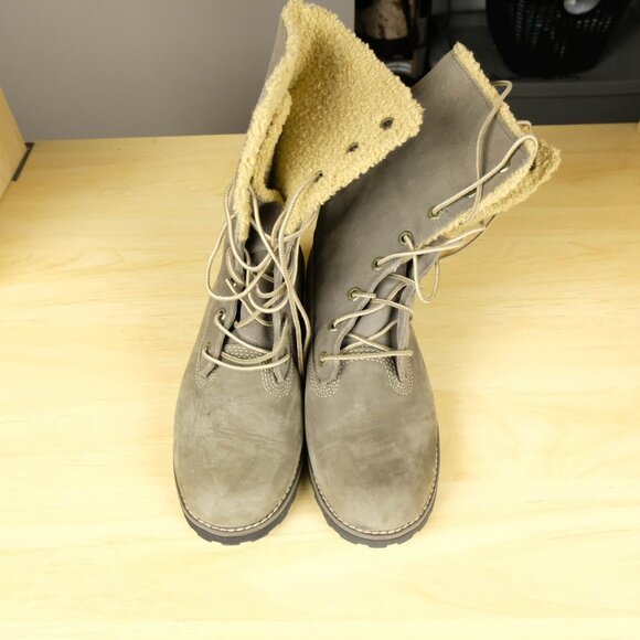 Timberland Boots Womens 4 Gray Green Suede Lace Up Fleece Lined - Picture 2 of 9